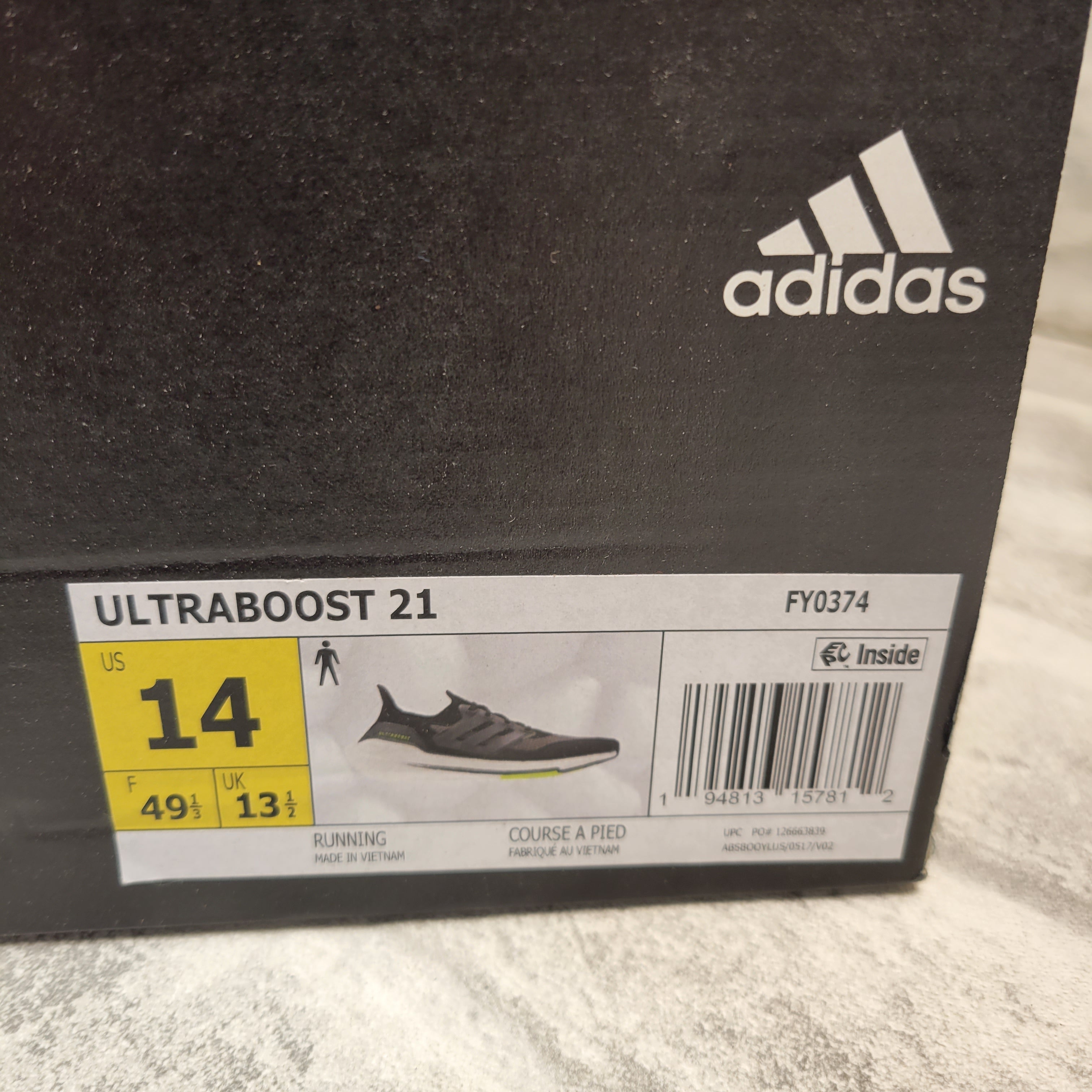 adidas Men's Ultraboost 21 Running Shoe (14, Black/Silver Metallic/Solar Yellow) (7846932742382)